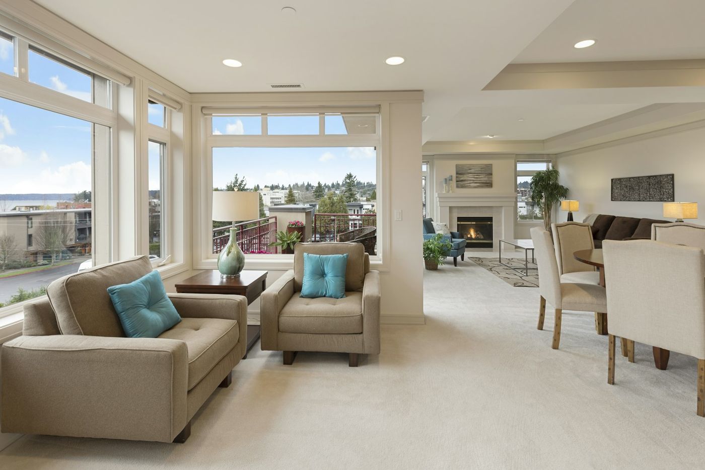 Bright apartment living room with modern furniture